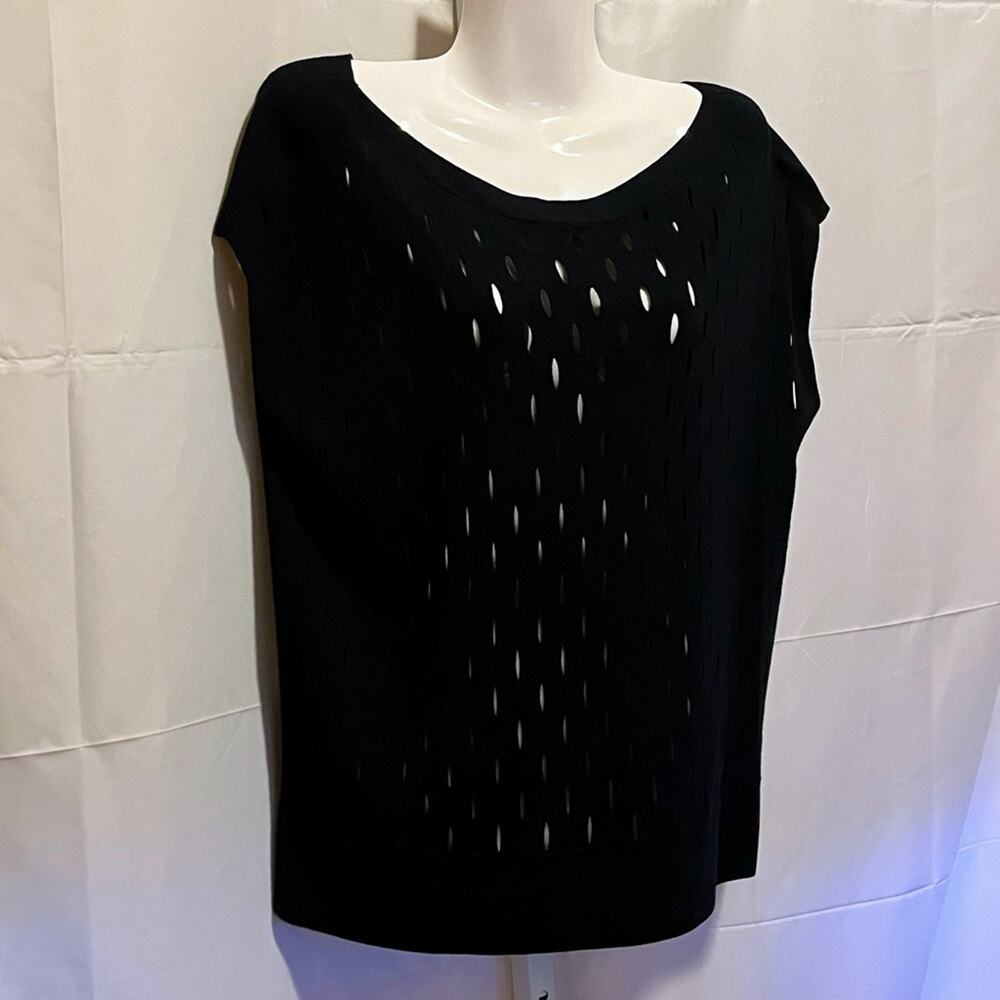 Lafayette 148 New York M Knit Top Black‎ Cutout Cap Sleeve Capsule Old Money Lux